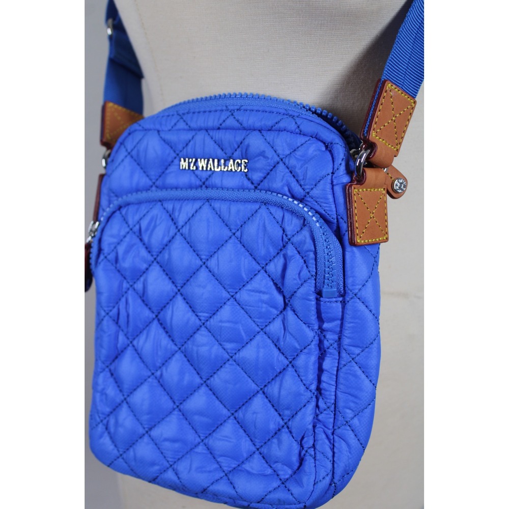 MZ Wallace Small Blue Quilted Nylon Metro Crossbody Bag Purse Adjustable Strap - Picture 2 of 8
